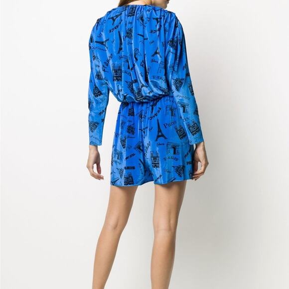 BALENCIAGA Paris print velvet Wrap-Effect Stretch-Velvet Playsuit Romper Size 36 - Picture 3 of 16